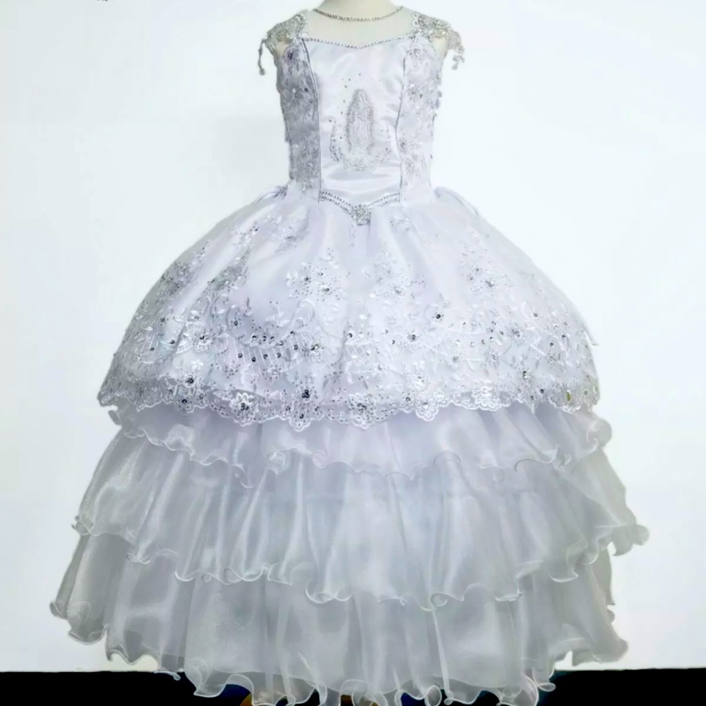 White Virgin Mary Organza First Communion Dress